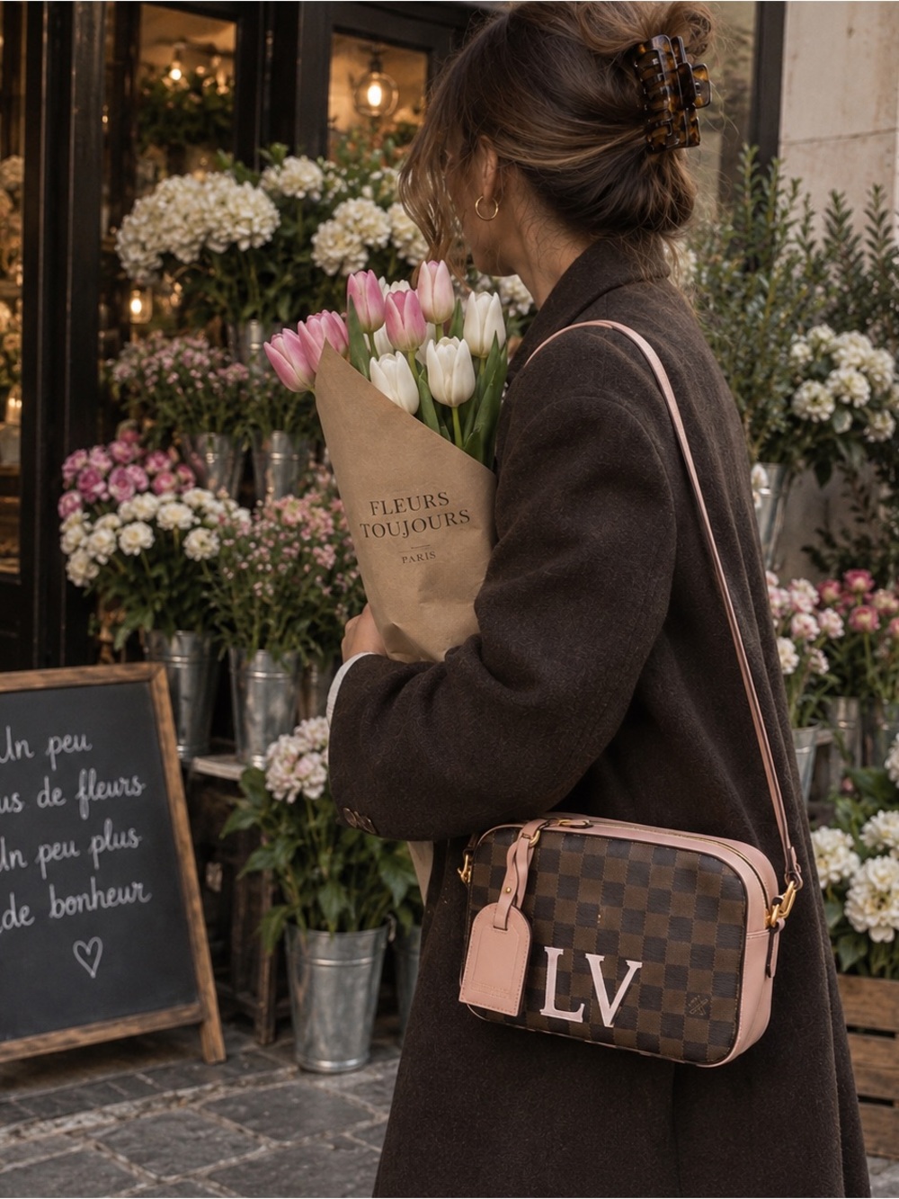 Louis Vuitton Brown Damier Ebene Canvas and Pink Leather Santa Monica Camera Bag